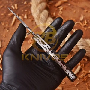 Cuchillo Plegable de Acero de Damasco Hecho a Mano con Mango de Cuerno Natural y Hoja de Punta Caída, Garantía de 3 Años - Cuchillo para Caza y Camping al Aire Libre - Product Image 4