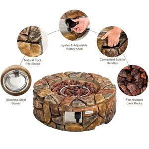 Tavolo con Focolare a Gas in Pietra Rettangolare da 40.000 BTU per Esterni, Stufa a Gas Naturale Senza Fumo in Acciaio e Cemento - Product Image 5