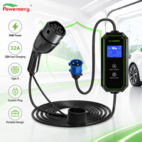 Chargeur EV portable 7kW 32A Type 2 230Vac avec prise de courant personnalisée pour les besoins de charge à domicile, au garage, en voyage et en cas d'urgence en Europe