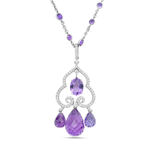 Colgante Minimalista de Oro de 14K con Baño de Rodio, con Amatista de 22.10 CT, Zafiro y Diamantes - Product Image 4