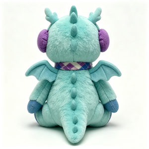 Peluche de dragon personnalisée, peluche de dragon d'hiver, adorable peluche de dragon turquoise, peluche de dragon assis avec cache-oreilles et écharpe - Product Image 3