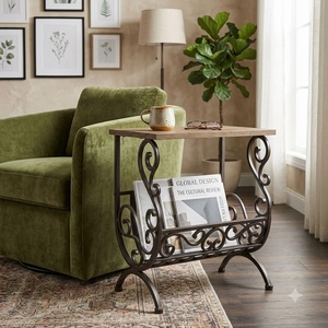 Wrought Iron Magazine Rack Glass Top End Table Metal Book Holder for Living Room Furniture - Product Image 3