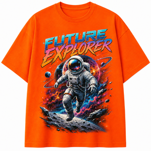 Camiseta Negra para Hombre Future Explorer Astronaut con Estampado por Transferencia Térmica, Manga Corta, Cuello Redondo, Corte Regular, Casual, Transpirable, 180g Terry - Product Image 1