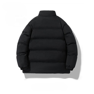 Men's Black Puffer Jacket Stand Collar Zipper Closure Windproof Casual Winter <b>Coat</b> Thick Polyester Wadding Regular Fit - Product Image 2
