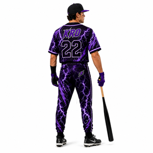 Custom Sublimated Baseball Uniform Set Purple Lightning Design Jersey Pants Men Adult Breathable <b>Athletic</b> Team Wear OEM - Product Image 4