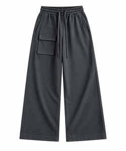 Custom Black Wide Leg Cargo Jogger Pants Multi Pocket <b>Elastic</b> <b>Waist</b> Casual Streetwear <b>Trousers</b> - Product Image 1
