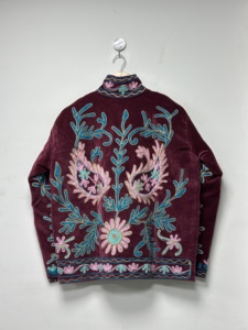Maaunique Velvet Suzani Hand Embroidered Floral Winter Quick <b>Dry</b> 100% Cotton <b>Coat</b> Women Indian Style Handmade Uzbek Festival - Product Image 3