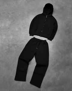 Conjunto de Sudadera con Capucha y Pantalones Deportivos Unisex Negros, Manga Larga, Color Sólido, Corte Holgado Informal, Pantalones con Cordón, Ropa de Otoño - Product Image 3