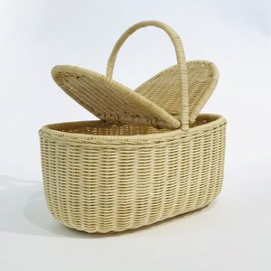 Trendy hand weave picnic <b>baskets</b> with split lids rattan storage <b>hampers</b> camping essentials - Product Image 1