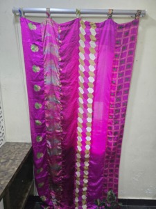Pink Silk Sari Pattern <b>Curtain</b> Panel Translucent Home Decor Window Covering Traditional Indian Style - Product Image 2