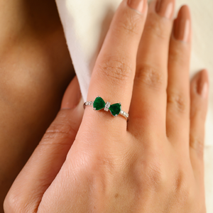 OEM ODM Unique Design Trillion Cut Emerald & Round Diamond K14 White Gold Bow <b>Ring</b> <b>Stacking</b> New Arrivals May Birthstone Jewelry - Product Image 2