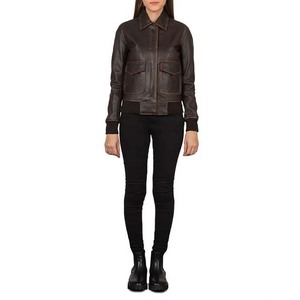 Women Dark Brown Leather <b>Jacket</b> Casual Bomber Coat <b>Ladies</b> Fashion Soft PU Outerwear Simple Style Zip Up Pocket <b>Jacket</b> - Product Image 3