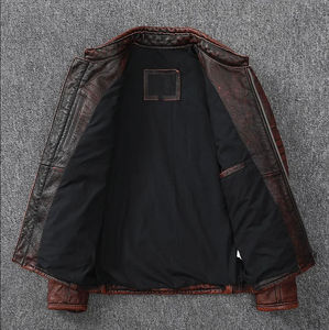 High Quality <b>Vintage</b> <b>Motorcycle</b> Canvas Waterproof Stand Collar Zipper Closure Leather Man's Winter Casual <b>Jacket</b> with Front Logo - Product Image 2