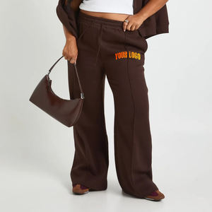 Nouvel article : Pantalon de survêtement marron pour femme, coupe large, taille mi-haute, avec cordon de serrage, ample, longueur intégrale, décontracté, en coton tricoté, avec logo - Product Image 4