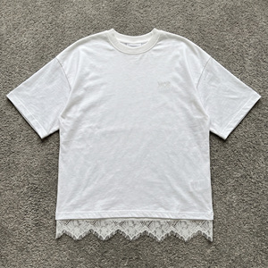 Lace Overlocked Oversized women's shirt Drop Shoulder Cotton Loose Fit Short Sleeve Top All Season Fashion Wear Custom Tonal Tee - Product Image 3
