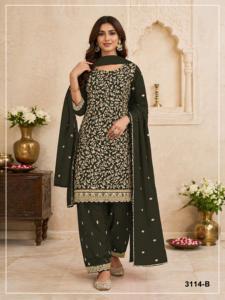 Traje Semi-Solucionado Dhwaja Export Fox Georgette con Bordado y Trabajo de Codificación, Estilo Moderno para Bodas y Fiestas - Product Image 4