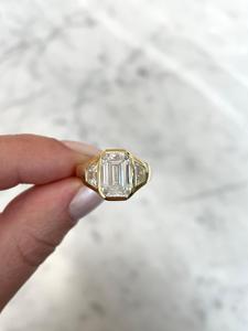 3 <b>Diamond</b> Engagement <b>Rings</b> 14k 18k Solid Gold Sparkling Bezel Emerald Trapezoid Cut Lab Grown CVD Minimalist Solitaire Jewelry - Product Image 6