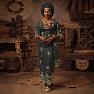 Tela George de Lujo Azul Cielo con Cuentas y Bordado de Cristales Dorados para Vestidos de Novia Nigerianos y Ropa de Fiesta - Product Image 6