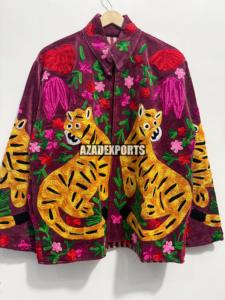 Hand Embroidered Finished Vintage Velvet Sheep Skin <b>Women's</b> Blazer Turn-down Collar Full Sleeve Solid Pattern Breathable Cotton - Product Image 6