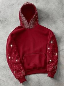 Sudadera con Capucha y Pedrería Roja para Hombre, 100% Algodón, Corte Regular, Informal de Invierno, Transpirable, Ecológica, con Bolsillos - Product Image 1