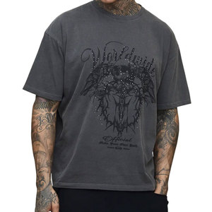 Custom Print Rhinestone <b>Flame</b> Neck T <b>Shirt</b> Men Oversized Streetwear Cotton Short Sleeve Casual Fashion Summer Wear Fit - Product Image 4