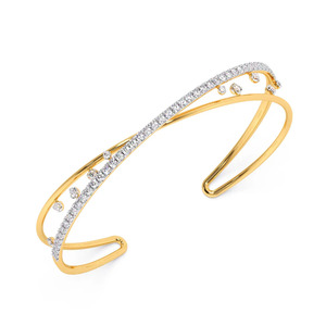 Sweeping Curve Diamond Cuff Bracelet with Yellow Gold Open <b>Frame</b> and <b>Floating</b> Sparkle Accent Design - Product Image 1