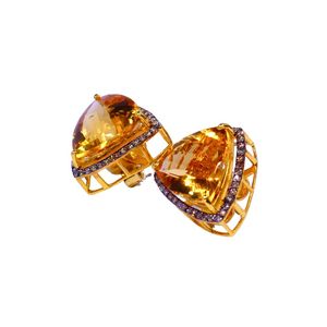 Triangle Cut Topaz <b>Stud</b> Earrings 18K Gold Filled Bezel Setting Women's Luxury Geometric Party Jewelry - Product Image 5