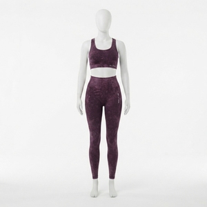 Women Burgundy Acid Wash Yoga Set Sports Bra High Waist <b>Leggings</b> Gym Fitness Workout <b>Activewear</b> - Product Image 1