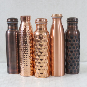 100% Pure Copper Hammered and <b>plain</b> custom <b>Water</b> <b>Bottle</b> Beautiful Handcrafted Plastic Drinkware with Ayurveda Health Benefits - Product Image 6