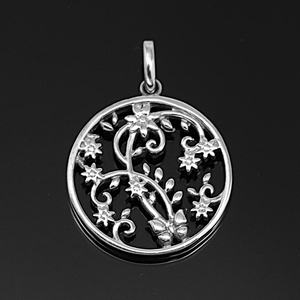 เครื่องประดับเงินสเตอร์ลิง925ต้นไม้แห่งชีวิตเครื่องประดับจี้ดอกไม้เครื่องประดับผู้หญิงจี้เงินลวดลายเป็นเส้น - Product Image 3