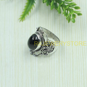 Vintage 925 Sterling <b>Silver</b> Black Star Gemstone <b>Ring</b> Handmade Filigree Oval Cabochon <b>Statement</b> <b>Ring</b> Unisex Jewelry Gift for Men - Product Image 3