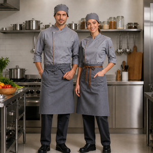 Conjunto Profesional de Uniforme de Chef de 4 Piezas, Chaqueta de Chef Transpirable de Polialgodón con Pantalones, Delantal y Gorra a Juego para Personal de Restaurante - Product Image 1
