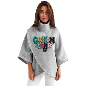Sweatshirts à capuche pour femmes, broderie personnalisée, coton, luxe, coupe ample, poncho décontracté, col haut, hiver, OEM - Product Image 1