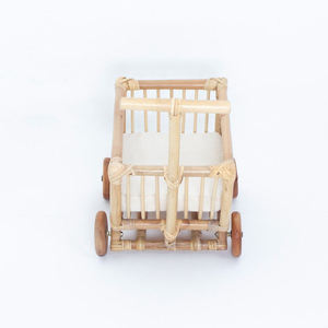 Outstanding Handwoven Natural Wicker Baby <b>Doll</b> Wagon Rattan Toy Wooden Wheels Push Walker Cushion Nursery Decor Pretend <b>Play</b> - Product Image 4