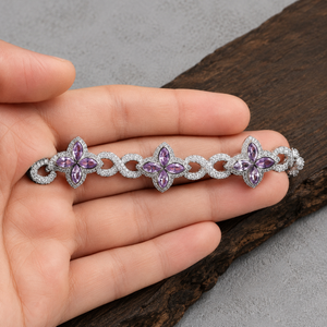 925 Sterling Silver Floral Cluster Tennis <b>Bracelet</b> Luxury Women Jewelry Twisted <b>Bracelet</b> - Product Image 2