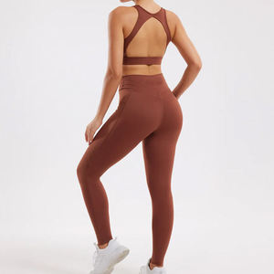 New Fashion Casual Solid Summer Yoga Jackets Gym Leggings High-waisted Sports Shorts 2-Piece <b>Set</b> for Women Cotton Comfortable - Product Image 2