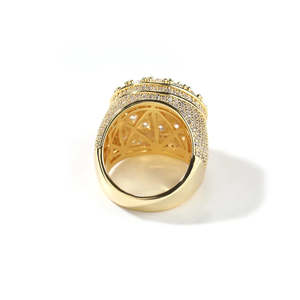 VVS Moissanite Cluster <b>Ring</b> with Radiant Emerald Cut 925 Sterling <b>Silver</b> Vermeil Band Gold Flooded <b>Statement</b> Band for Engagement - Product Image 4