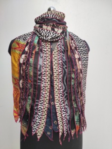 Ethnic Geometric Printed Black Silk Scarf Square Shape Multi-Functional Fashion for Women All Seasons - Product Image 4