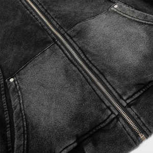 Sudadera con capucha unisex de algodón ligero con cremallera, estilo vintage, lavado ácido, corte holgado, manga larga, personalizada, para hombre, color negro, de moda para invierno - Product Image 5