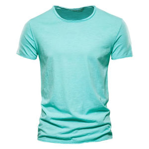 Camiseta de Cuello Redondo para Hombre, Color Naranja Marrón, Manga Corta, Algodón, Informal, Verano, Moda, Lisa, con Logotipo Personalizado, OEM, ODM, Ropa al por Mayor - Product Image 3