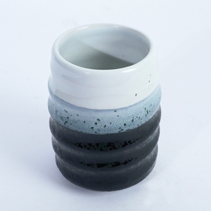 White Blue Black Layered Ceramic Tea <b>Mug</b> Wavy Textured Body Amber Band Accent Gift <b>Box</b> Packaging for Japanese Restaurant Cafe - Product Image 4