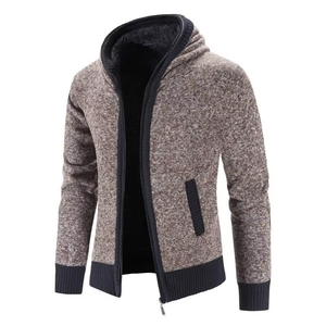Men's Front Logo <b>Zip</b>-<b>Up</b> Knitted Polyester Fleece Lined Regular Fit Casual Winter Coat Solid Color Anti-Pilling Design - Product Image 1