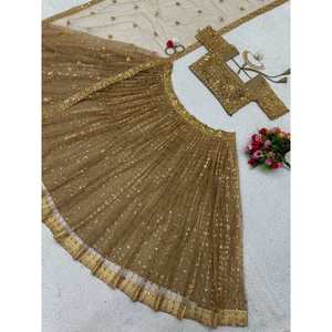 FANTAISIE PAPILLON FIL FIL SEQUENCE TRAVAIL LEHENGA CHOLI AVEC DUPATTA CHIKU VÊTEMENTS lehenga choli - Product Image 5