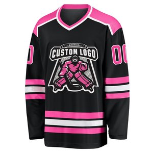 <b>Top</b> Quality Custom Sublimation Ice Hockey Jersey Black & Pink V-neck Uniform Long Sleeve Printed Shirt With Personalized Logo - Product Image 2