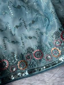 Sari de tela azul cielo con borde bordado, ropa tradicional india para bodas, para mujeres - Product Image 6