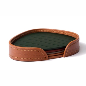 Posavasos Cuadrados de Cuero Genuino con Logotipo Personalizado, Tapete Grueso de Piel de Vaca para Bebidas, Juego de Posavasos de Cuero para Hostelería y Restaurantes con Soporte - Product Image 3