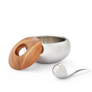 Juego de Cubetas de Hielo Nambe de Lujo, Escultóricas, de Metal Plateado, con Tapa de Madera, Elegante Cubeta Redonda de Metal Pulido - Product Image 2