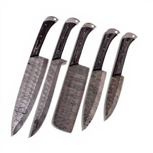 Ensemble de 5 couteaux de cuisine professionnels en acier Damas forgé de qualité industrielle, ultra-affûtés, ambidextres, pour barbecue et chef - Product Image 1