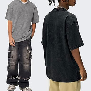 T-shirts Oversize pour Hommes, Style Vintage Délavé, Coton, Manches Courtes, Effet Acide, Unisexe, Hauts Décontractés, Coupe Ample et Confortable - Product Image 5