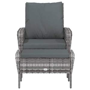 Gray Poly Rattan Patio <b>Chair</b> with <b>Footstool</b> Stylish Outdoor Furniture Set - Product Image 3